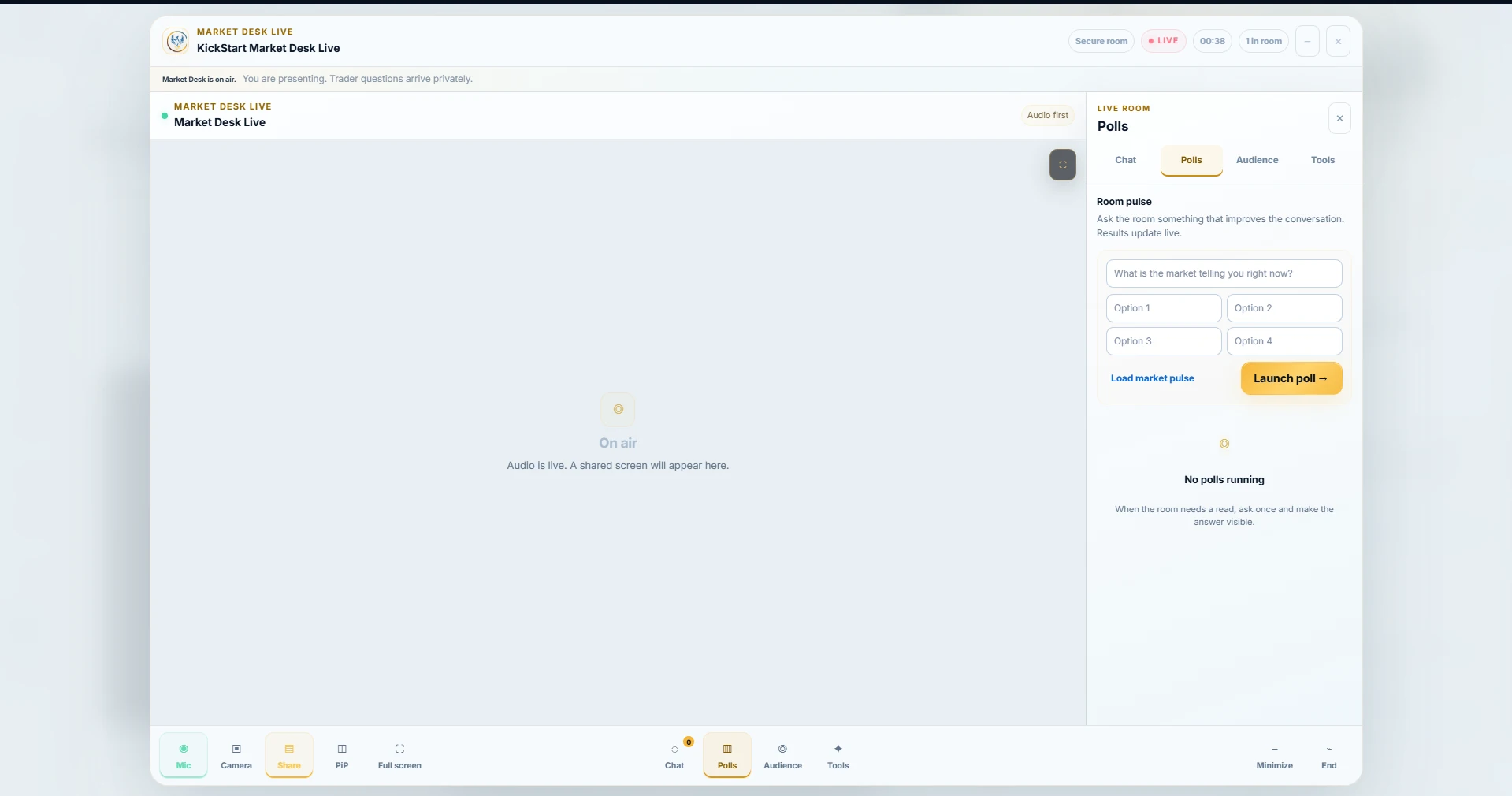 Keep the room engaged: actual Market Desk LIVE screenshot